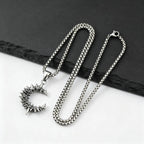 Gothic Thorn Moon Necklace for Men Boys,Vintage Stainless Steel C Shape Pendant Necklace,Birthday Party Jewelry Gift