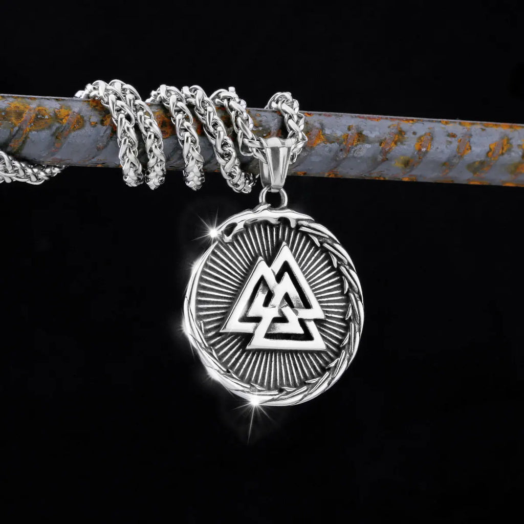 Nordic Totem Amulet Rune Necklace Retro Geometric Pattern Stainless Steel Jewelry Viking Punk Pendant Men's Fashion