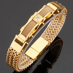 Luxury Bracelet for Men Gold Color 12MM Wide Stainless Steel Square Franco Link Chain Men's Wrist Bracelets With Magnet