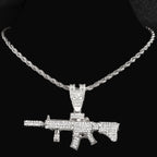 Men Women 14MM Cuban Chain AK47 Gun Pendant Necklace Iced Out AAA Rhinestone Prong Miami Cuban Link Chain Hip Hop