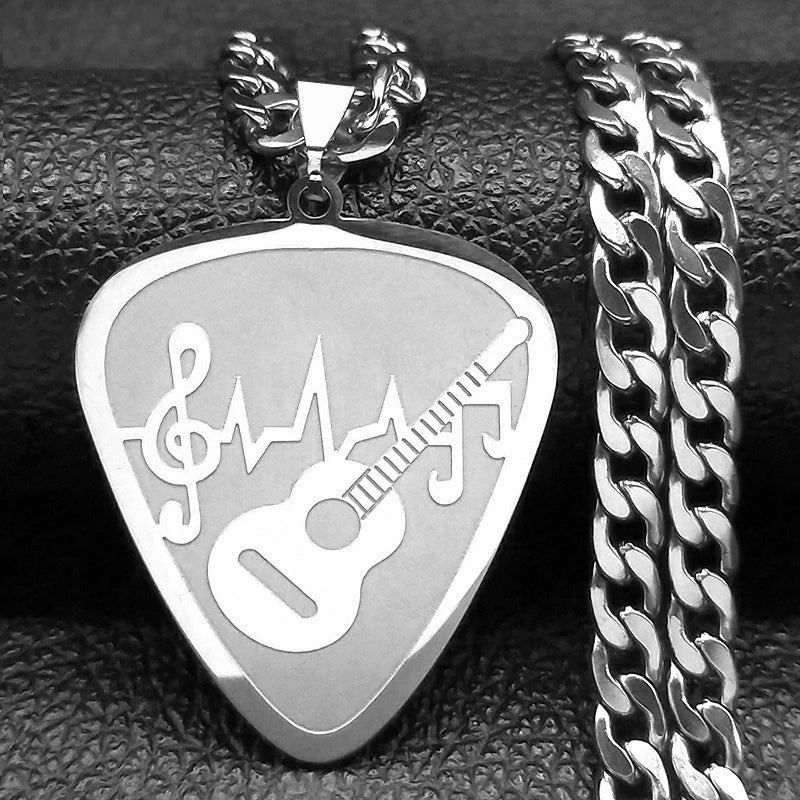 Guitar Pick Gold Pendant Necklace — Stainless Steel