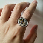 Eight Pointed Star Compass Ring — Adjustable Open, CZ Accent