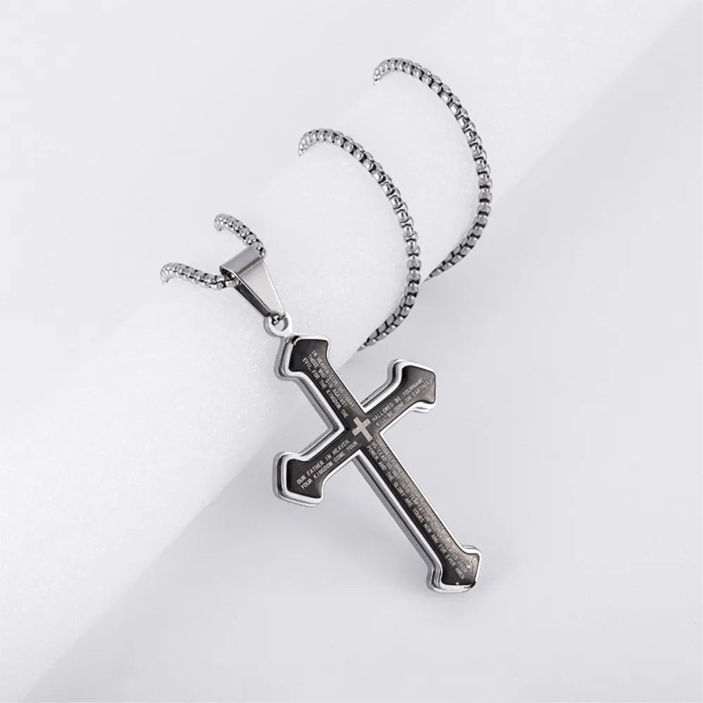 Silver Cross Pendant Necklace Vintage Box Chain
