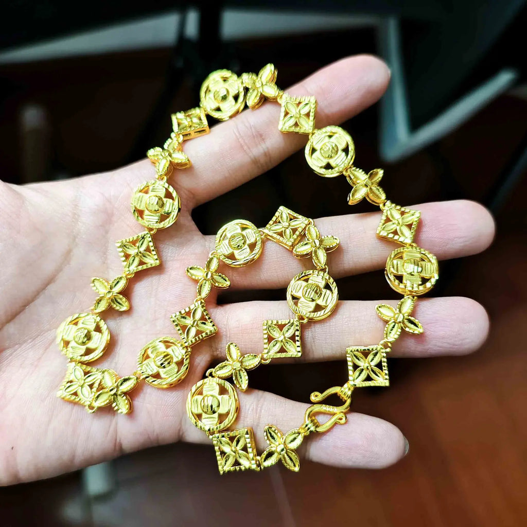 Luxury 24K 9999 Pure Gold real gold INS Wind Lucky Grass Necklace Women's All-match Necklace