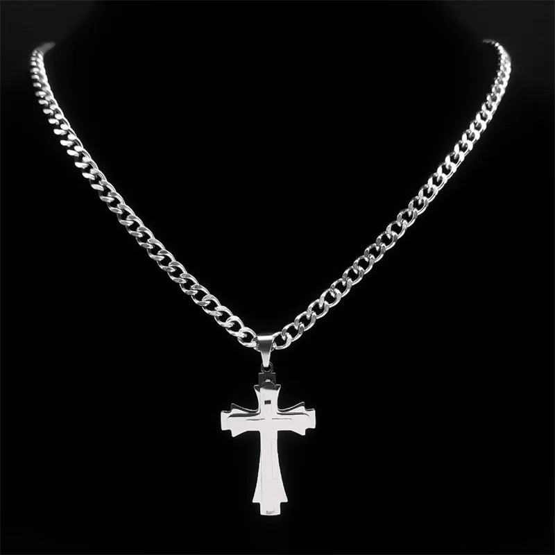 Cross Layered Pendant Necklace — Stainless Steel