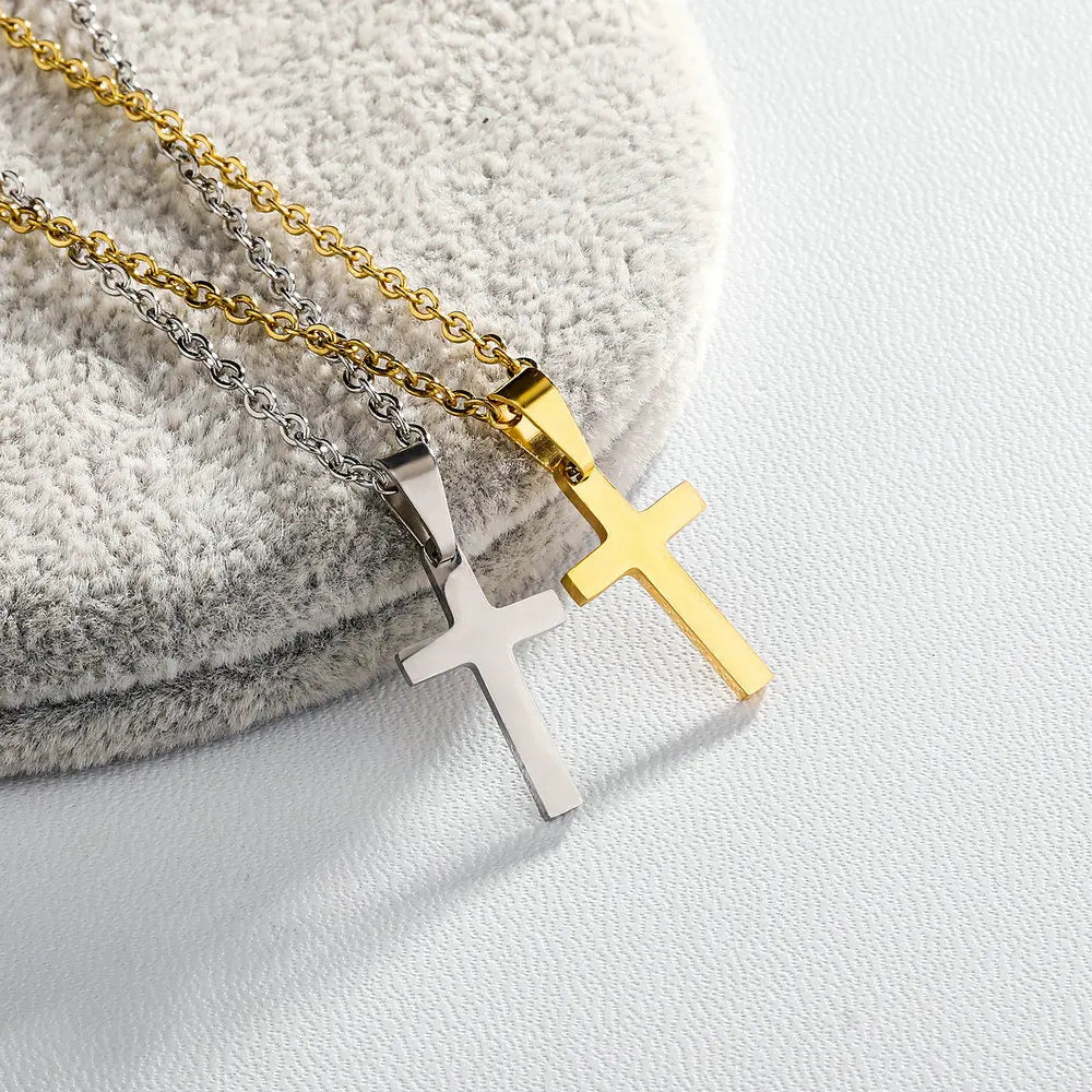 Stainless Steel Cross Pendant Necklace Minimal
