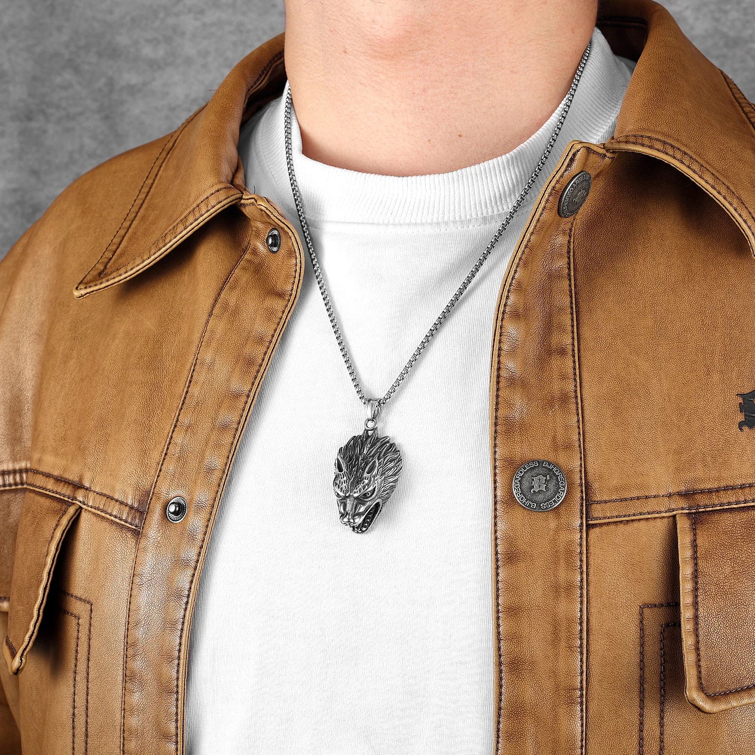 Wolf Head Pendant Necklace Stainless Steel
