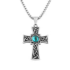Cross Viking Steel Pendant Blue Eye Stone 316L