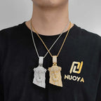 Crown Jesus Pendant Necklace Iced Out 3D