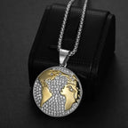 Iced World Map Pendant Necklace — Stainless Steel