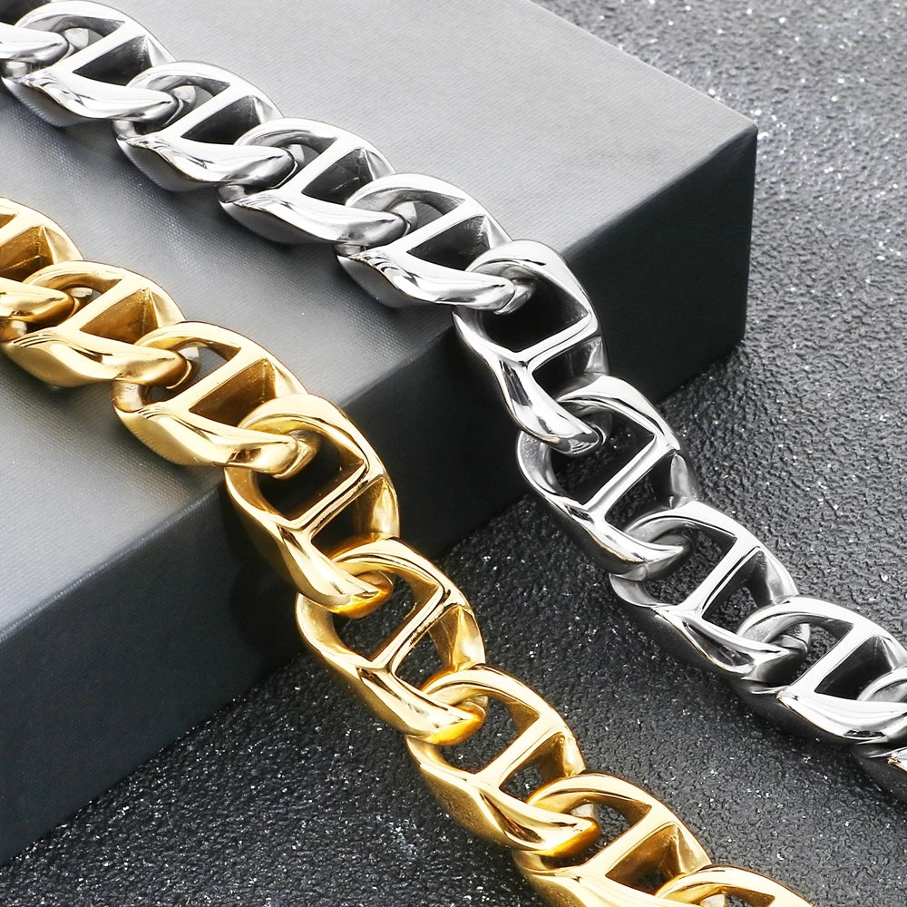 Cool Bracelet for Man 13MM Wide Men's Stainless Steel Link Chain Bracelets Biker Jewelry Hip Hop Charms for Boys