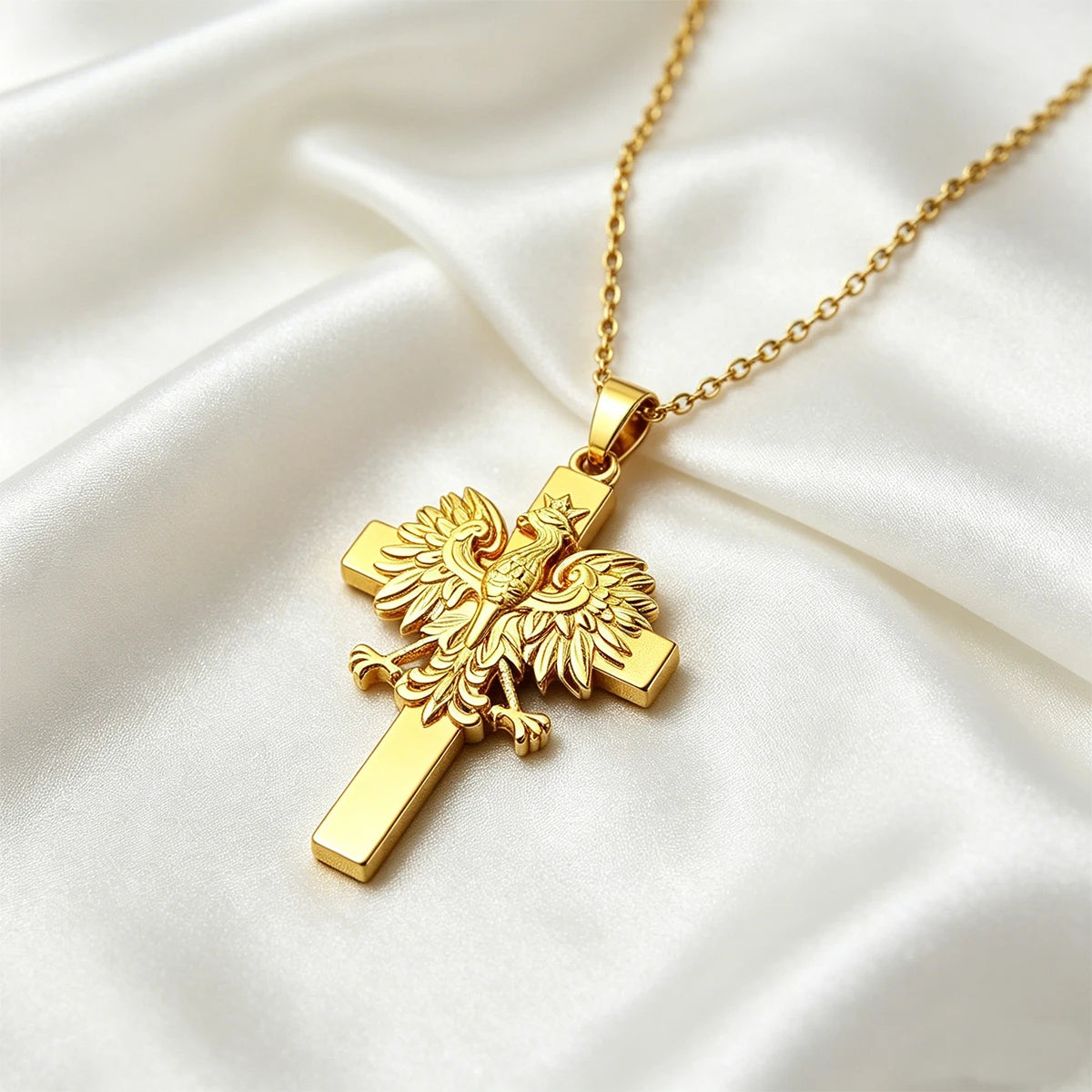Poland Eagle Cross Necklace Golden Plated Stainless Steel Pendant Necklaces For Men Women Patriotic Jewelry 2026 Trendy