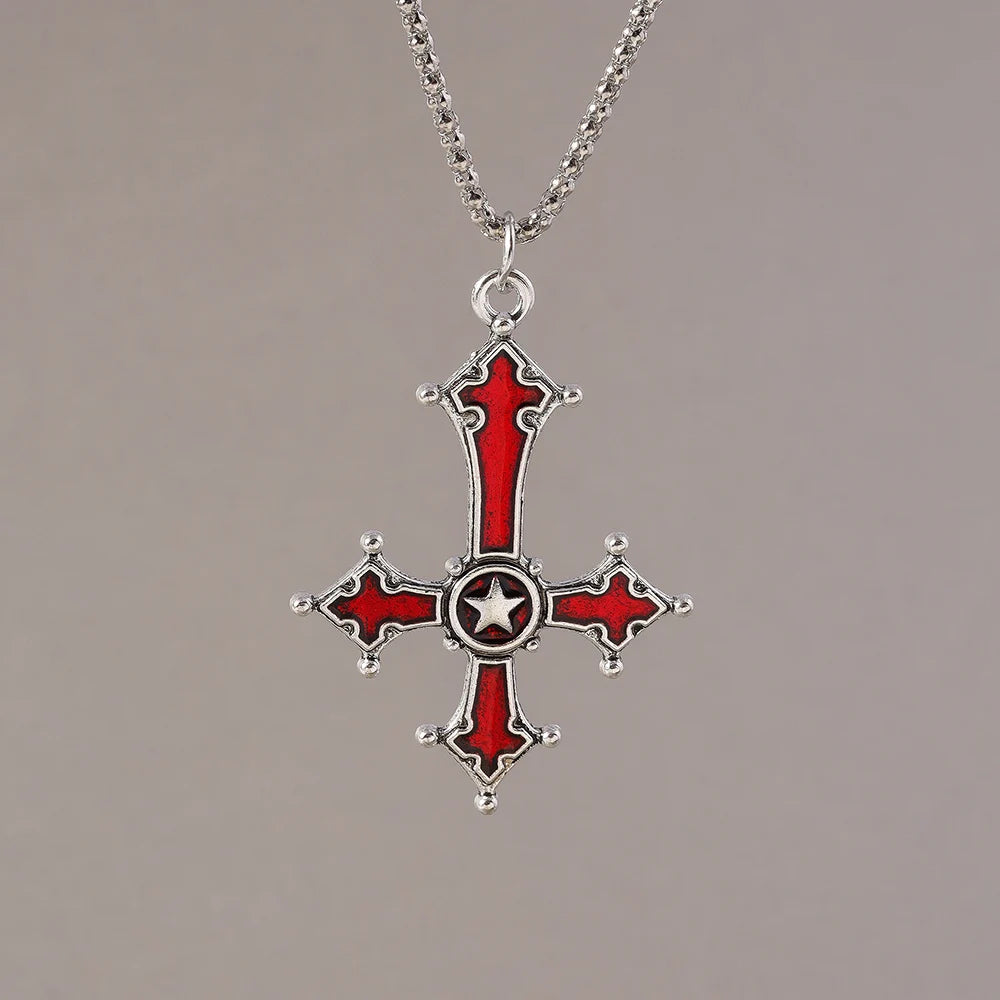 Aihua Gothic Steampunk Inverted Cross Necklace for Women Men Popcorn Chain Personality Hip Hop Punk Crucifix Necklace Jewelry