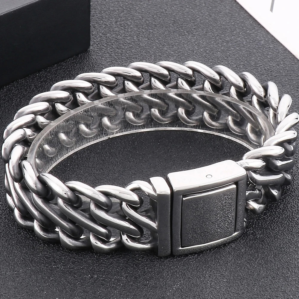 Massive Braided 20MM Width Chain Bracelet for Man Polished Stainless Steel Wrist Jewelry Accessories Men's Bracelets