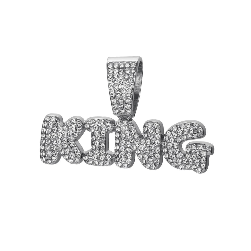 Men Hip Hop Bling KING Letter Pendant Necklace With Miami Cuban Link Chain Full Crystal  Necklaces Men Male Hiphop Charm Jewelry