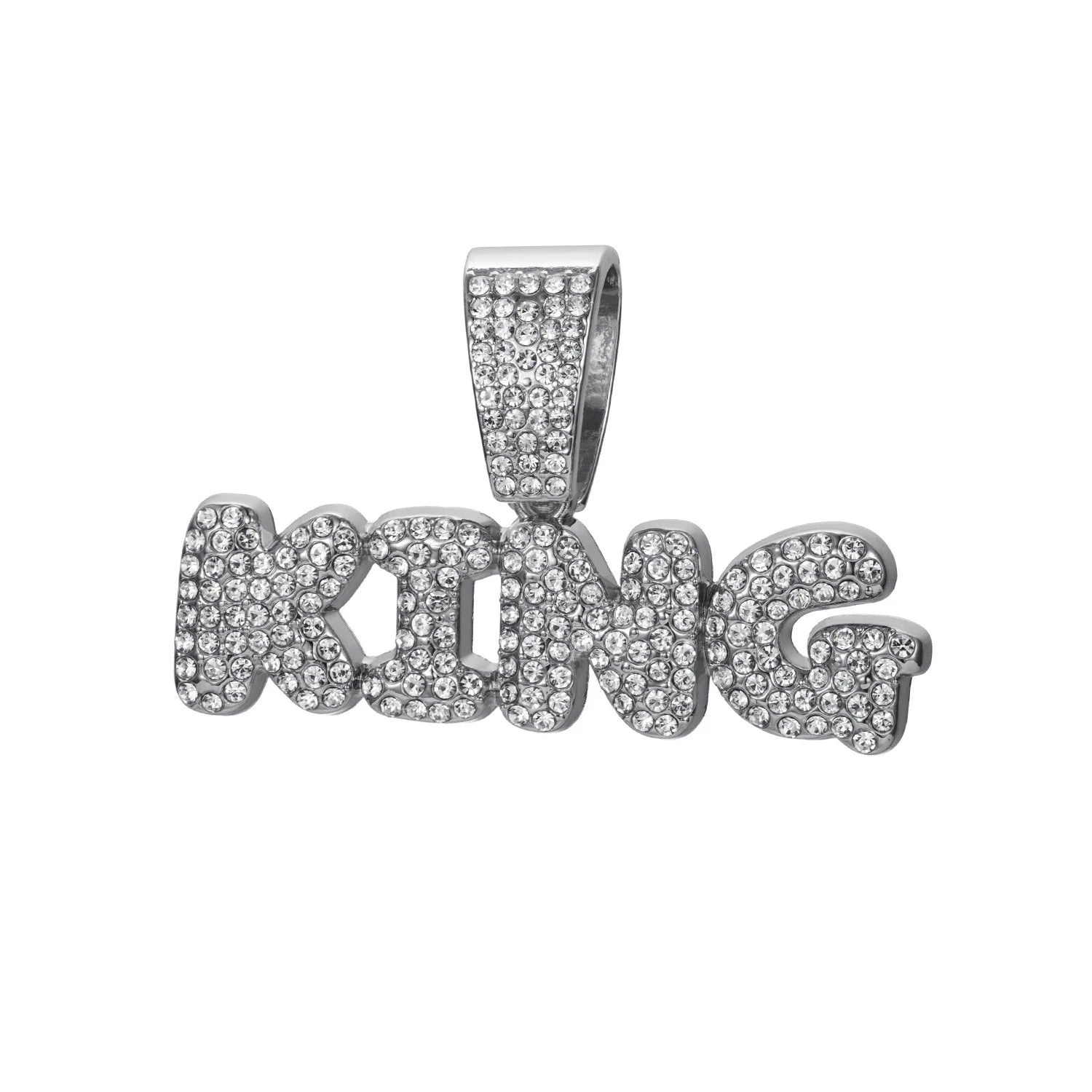 Men Hip Hop Bling KING Letter Pendant Necklace With Miami Cuban Link Chain Full Crystal  Necklaces Men Male Hiphop Charm Jewelry
