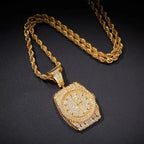 Zircon Watch Shape Pendant Necklace — Zinc Alloy