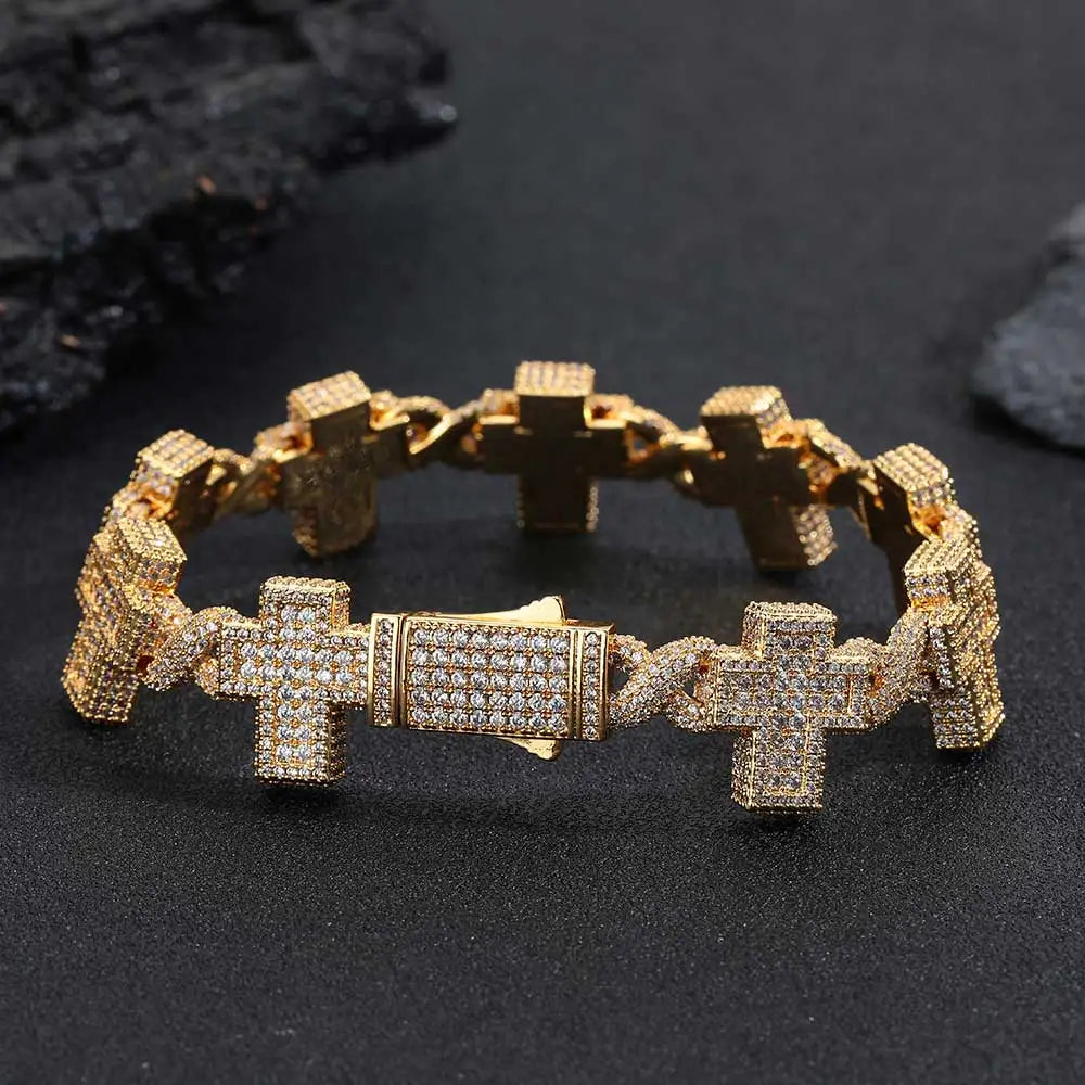 Iced Out Cross Infinity Bracelet CZ Cuban