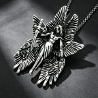 KALEN Vintage Gothic Fallen Angel Pendant Necklace For Men Stainless Steel Death Grim Reaper Wing Totem Charm Fashion Jewelry