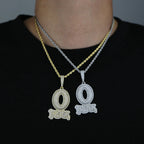 Iced Out Letter O Block Pendant Bling Cubic Zirconia Micro Pave Cz Paved Hip Hop Men Boy Rope Chain Jewelry