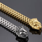 Lion Head With Square Franco Link Chain Bracelet for Man Stainless Steel Men's Bracelets Masculine Jewelry Birthday