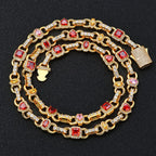 Gold Iced Out Heart Cuban Chain Necklace Colorful