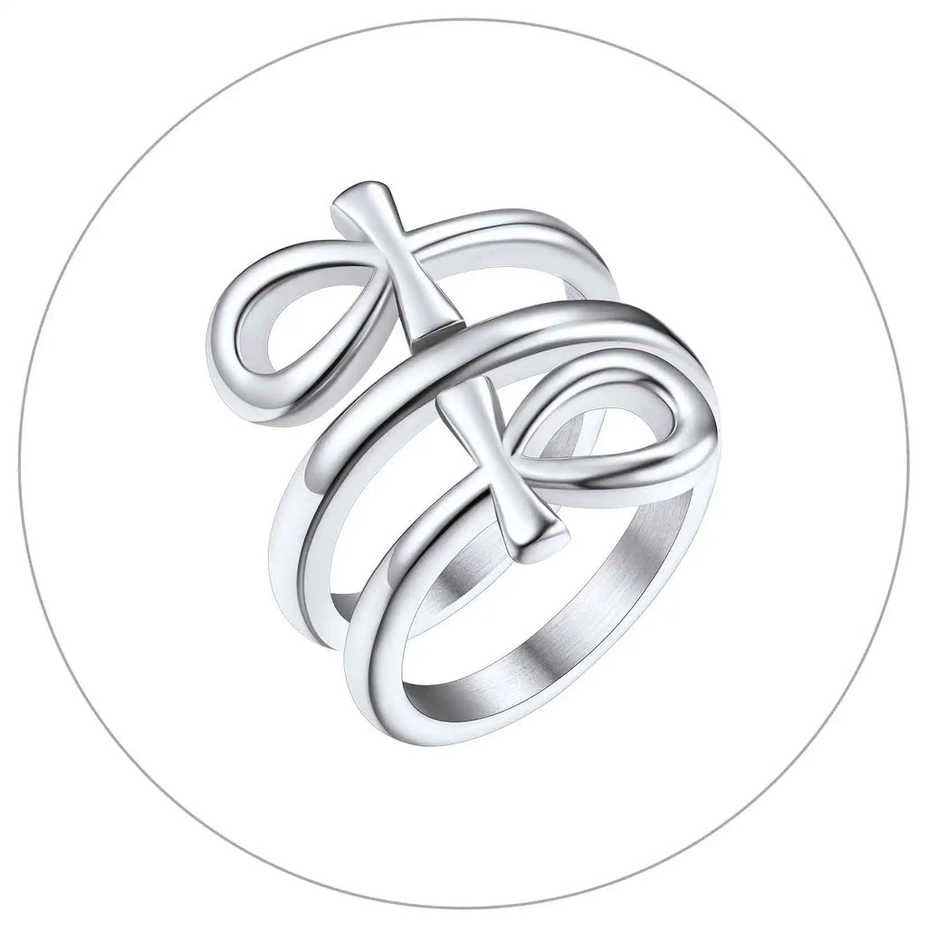Ankh Cross Ring Layered Wrap Key of Life — Stainless Steel
