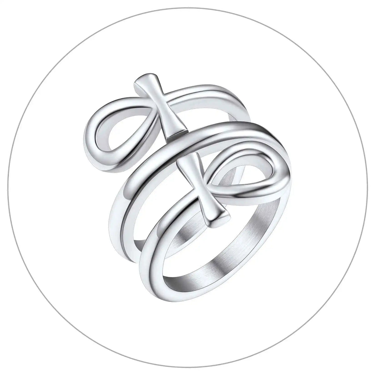 Ankh Cross Ring Layered Wrap Key of Life — Stainless Steel