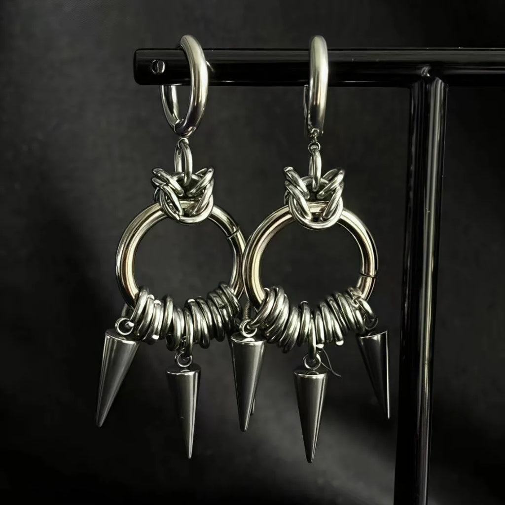 Gothic Spike Rivet Dangle Hoop Earrings Punk Avant-Garde