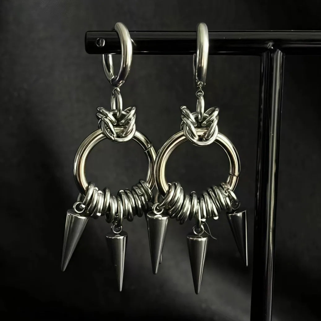 Gothic Spike Rivet Dangle Hoop Earrings Punk Avant-Garde