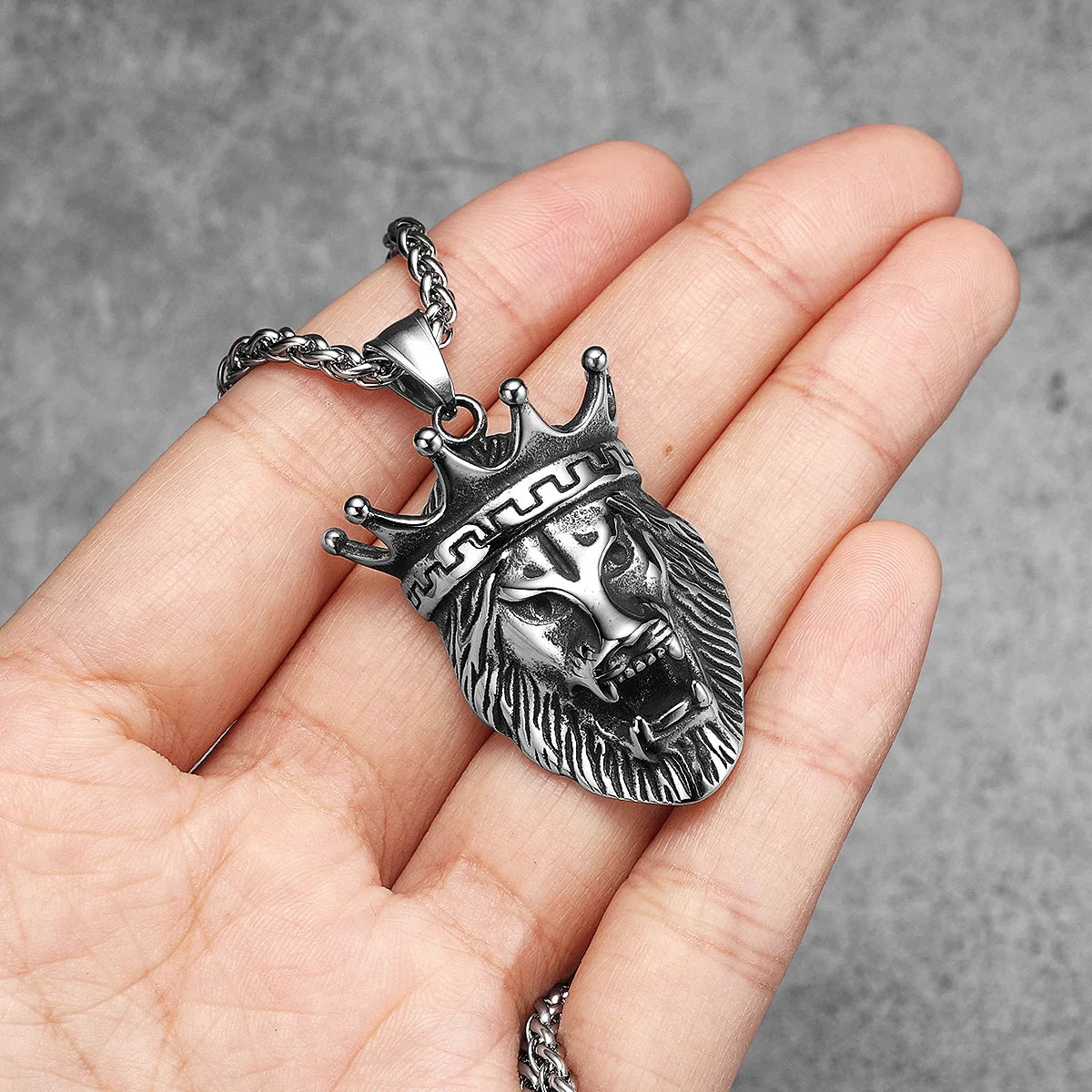 Crown Lion Unique Men Necklace Stainless Steel Pendant Chain Hip Hop Punk Jewelry Biker Male Accessories Gifts Daily
