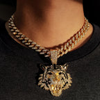 Iced Out Tiger Head Cuban Pendant — Gold