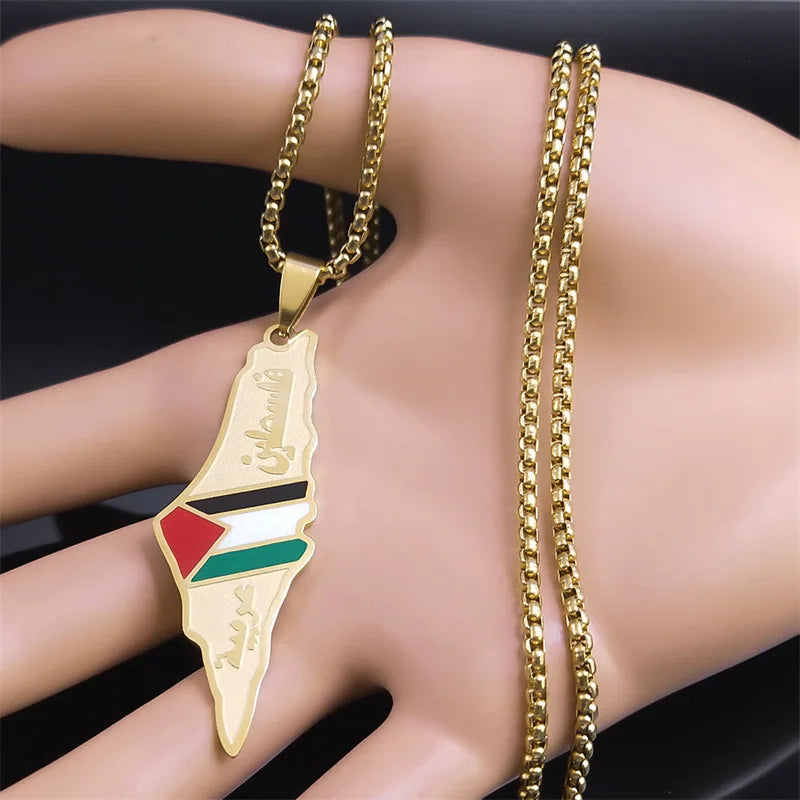 Palestine Flag Steel Pendant Necklace Chain