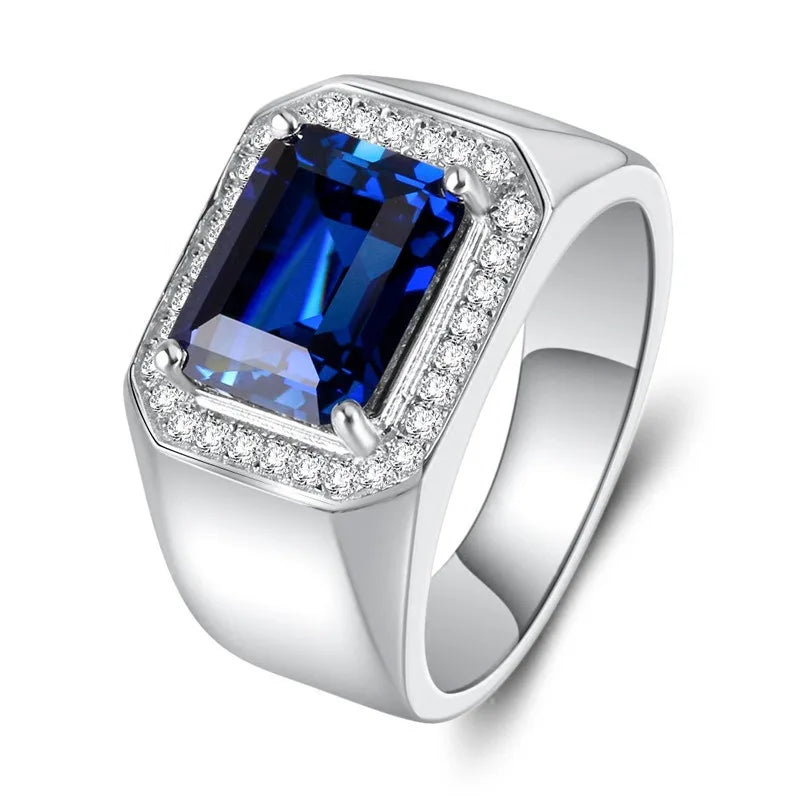 Solitaire Male 5ct Lab Emerald Sapphire Ring 925 sterling silver Engagement Wedding band Rings for Men Moissanite Party Jewelry