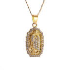 Virgin Mary Medal Iced Pendant Necklace
