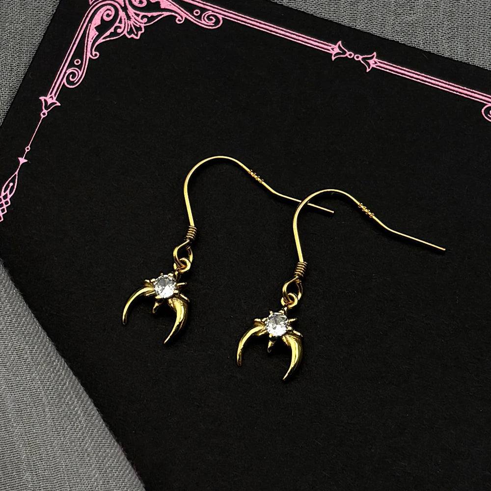 Star Moon Two-Tone Earrings Sterling Zircon Crescent