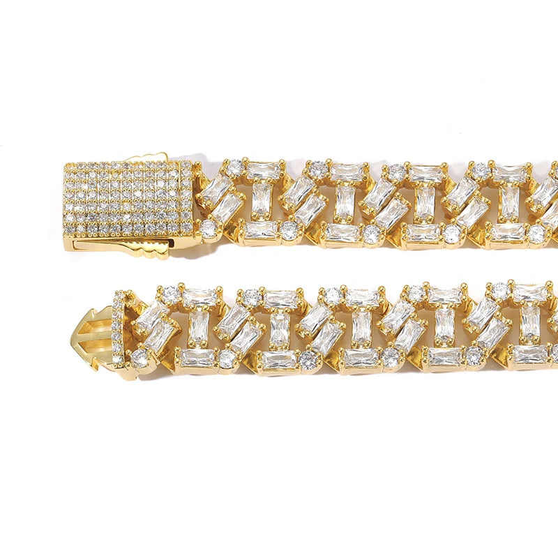 Iced Out Cuban Link Choker Necklace — Two-Tone Square CZ