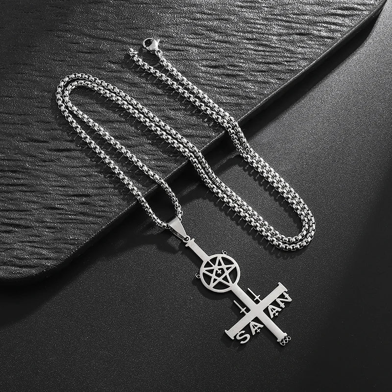 Inverted Cross Stainless Steel Pendant Necklace