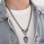 Massive Men's Wolf Head Pendant Necklace for Man 316L Stainless Steel Cuban Link Chain Gothic Hip Hop Streetwear Viking