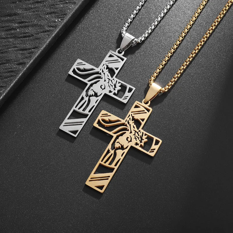 Gold Cross Jesus Pendant Necklace Minimal Box Chain