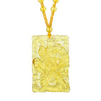 Chinese Citrine Guan Yu Pendant Necklace Lucky Ward Off Evil Spirits Auspicious Amulet Sweater Chain Protection Jewelry Gift