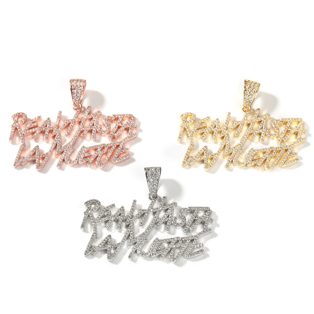 Signature Real Hasta La Muerte Pendant Necklace Two Row Letters Hip Hop Iced Out 5A CZ Capital Initial Anuel AA's