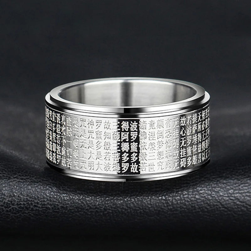 Prajnaparamita Heart Sutra Rotatable Double Layer Ring