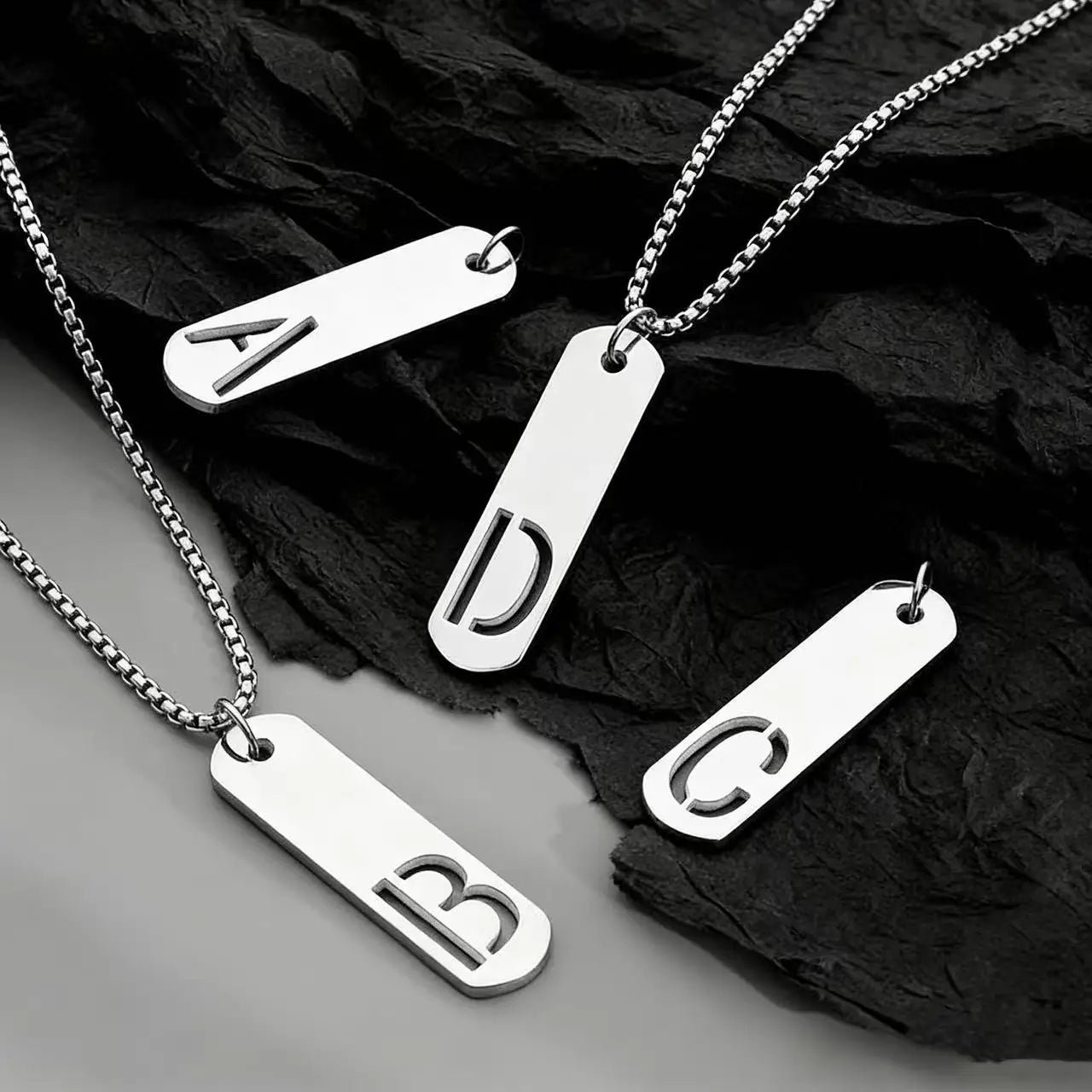 Steel Pendant Letter Rectangle Tags Initial
