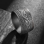 HNSP 316L Stainless Steel Vintage Scroll Vine Carved 13MM Wide Band Ring for Men Biker Punk Antiqued Oxidized Statement