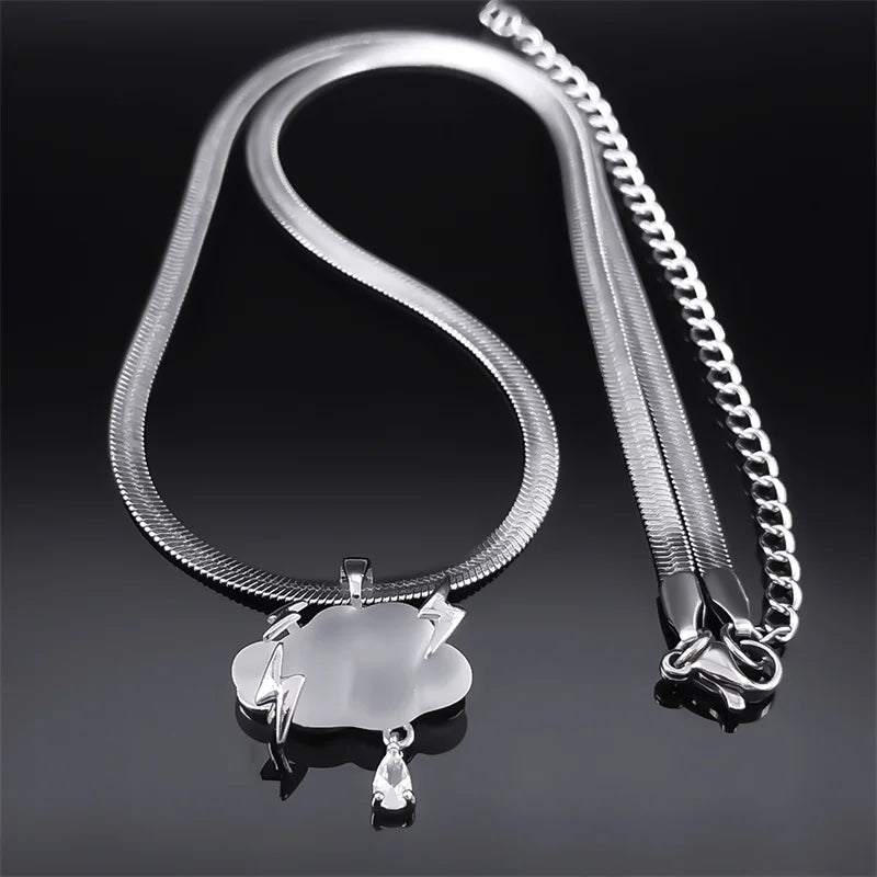 Iced Out Steel Chain Y2k Floating Cloud Lightning