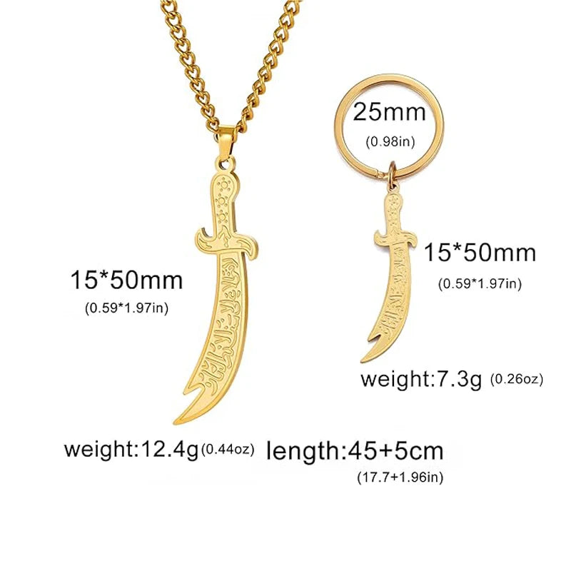Stainless Steel Sword Necklace for Men Women Islamic Arabic Zulfiqar Sword Pendant Necklaces Muslim Jewelry Talisman
