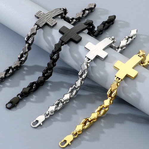 Cross Bracelet 8mm — Stainless Steel Vintage