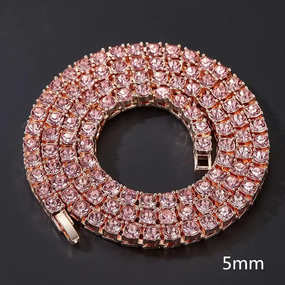 4/5mm 1 Row Black White Crystal Cz Stone Tennis Chain Hip Hop Choker Necklace Bling Iced Out Rock Jewelry For Men Women 18inch