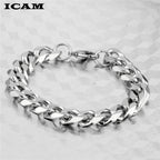 ICAM 3-11mm Men's Bracelets Silver Stainless Steel Curb Cuban Link Chain Bracelets For Men Women Wholesale Jewelry Gift